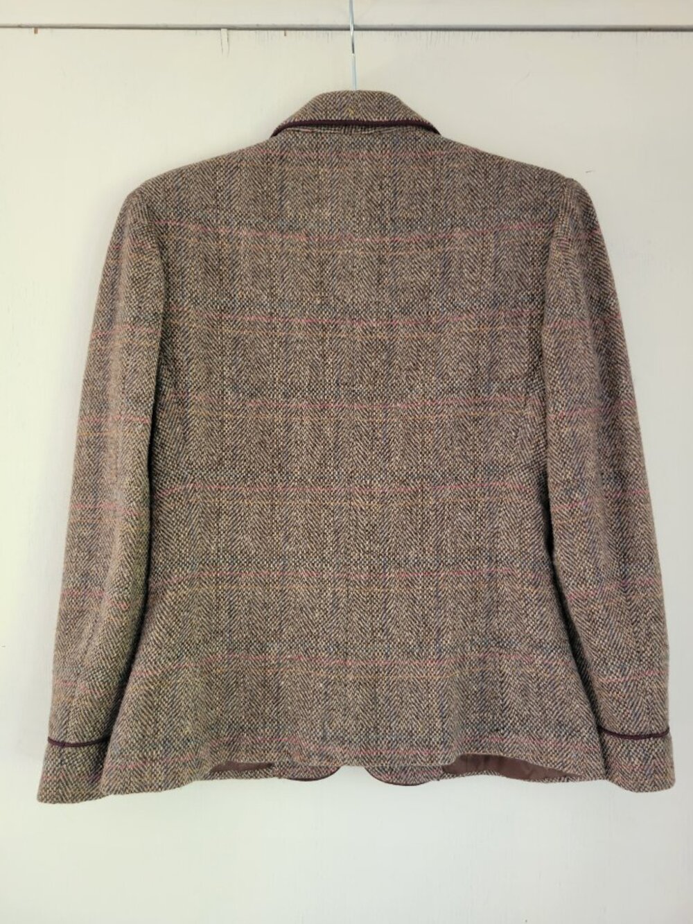 Vintage Ralph Lauren 100% Wool Herringbone Tweed Blazer Burgundy Trim Size 6 - Picture 3 of 13
